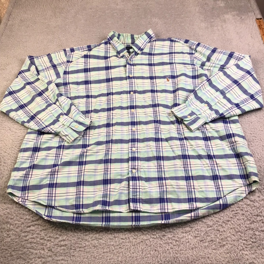 Ralph Lauren Shirt Mens 3XB Mint Green Plaid Long Sleeve Button Down